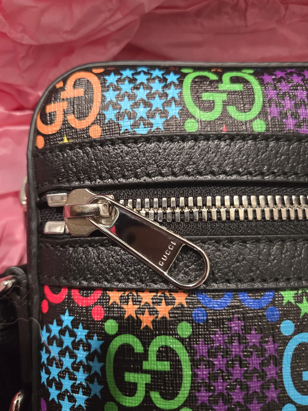 Gucci Multicolor GG Psychedelic Mini Messenger Bag with Black Trim